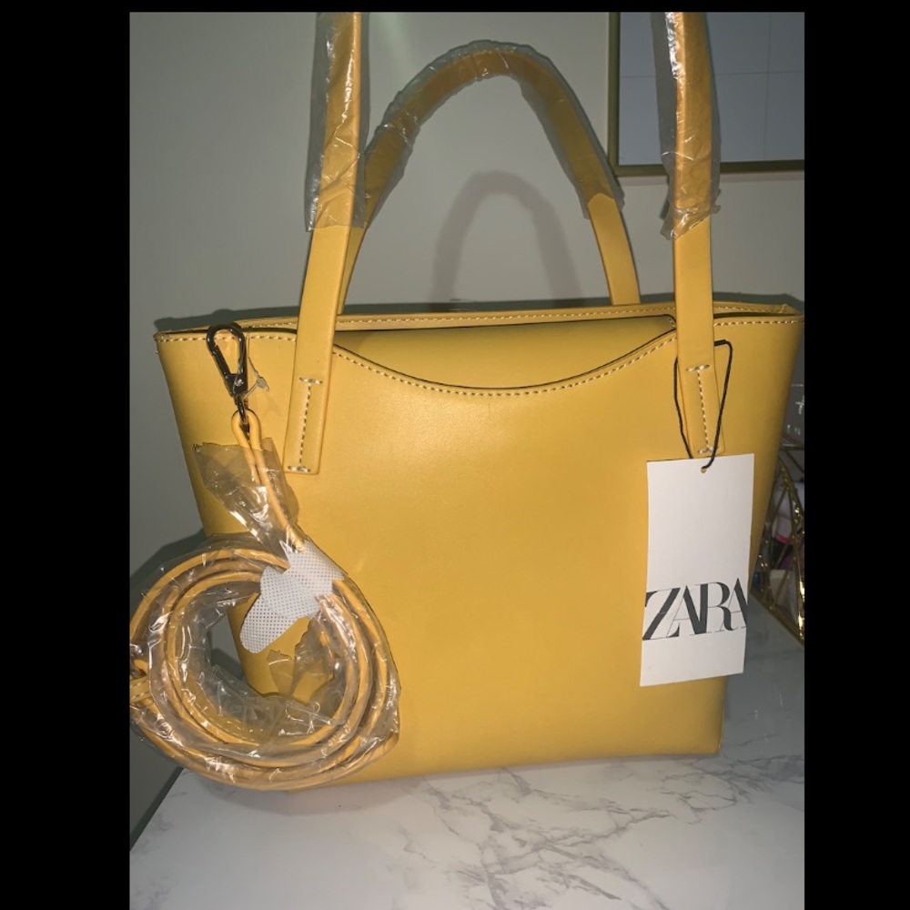 Zara yellow hard mini tote bag